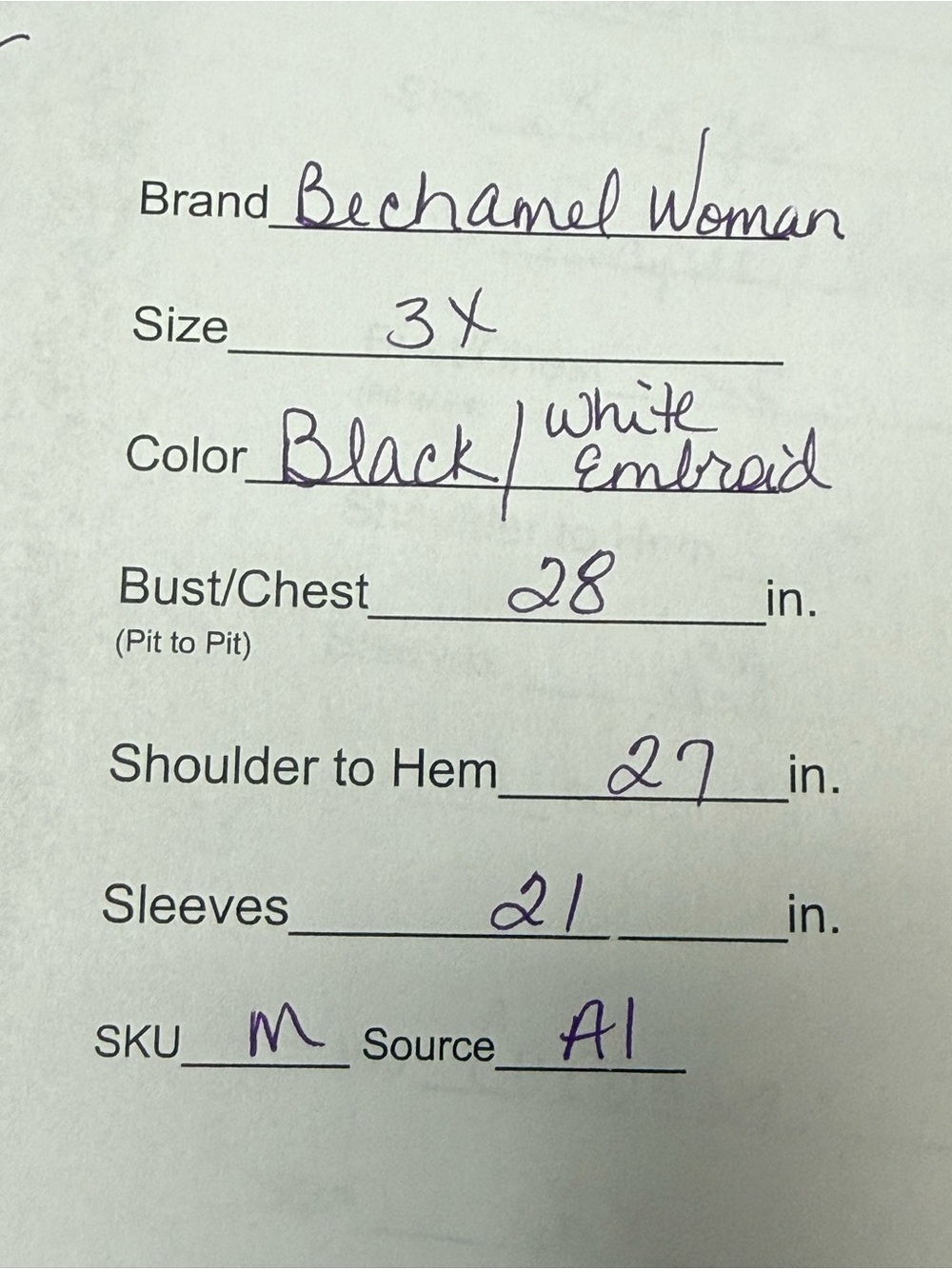 Bechamel Woman 3X Black Embroidered Graphic Art Tunic Cotton Boho Top - Picture 9 of 9